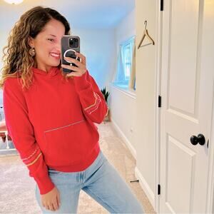 NWT Something Navy Pink Cotton Cashmere Embroidered Hoodie Sweater XS